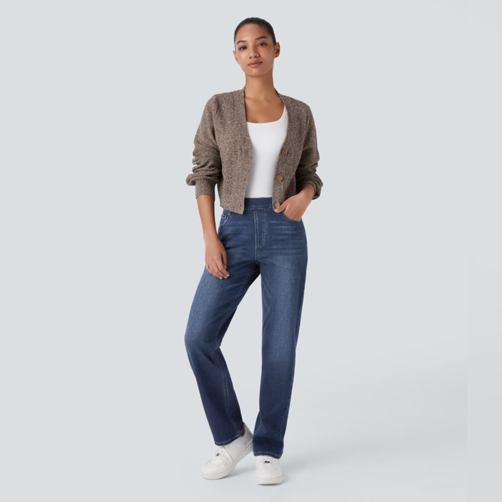 Halara Flex™ High Waisted Pockets Straight Leg Washed Casual Jeans XL Pull on